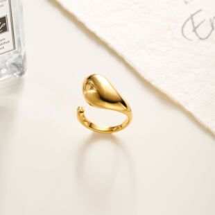 Order one piece Fashionable and simple glossy 18k gold titanium steel irregular drop-shaped open ring ready for sale