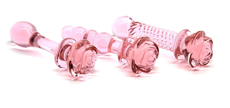 Small Pink Crystal Rose Glass Anal Plug, Transparent Borosilicate-Style Massage Toy — detail image 4