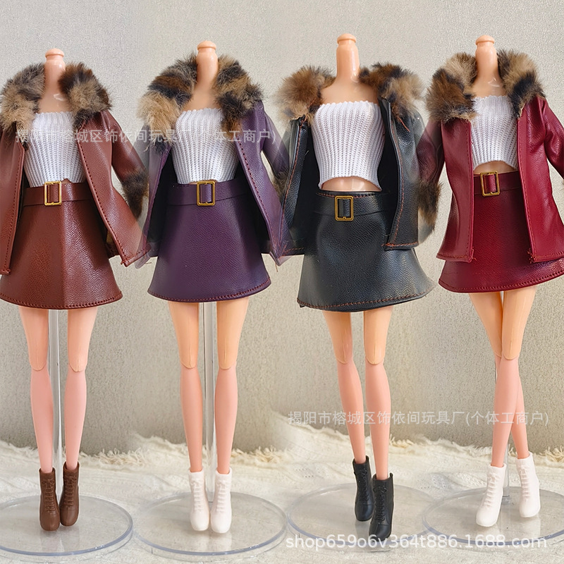 Cross-border 30cm 11inch Barbie doll leopard print fur jacket and short skirt set, winter fashion style, Amazon Cross-border 30cm 11inch Barbie doll leopard print fur jacket and short skirt set, winter fashion style, Amazon