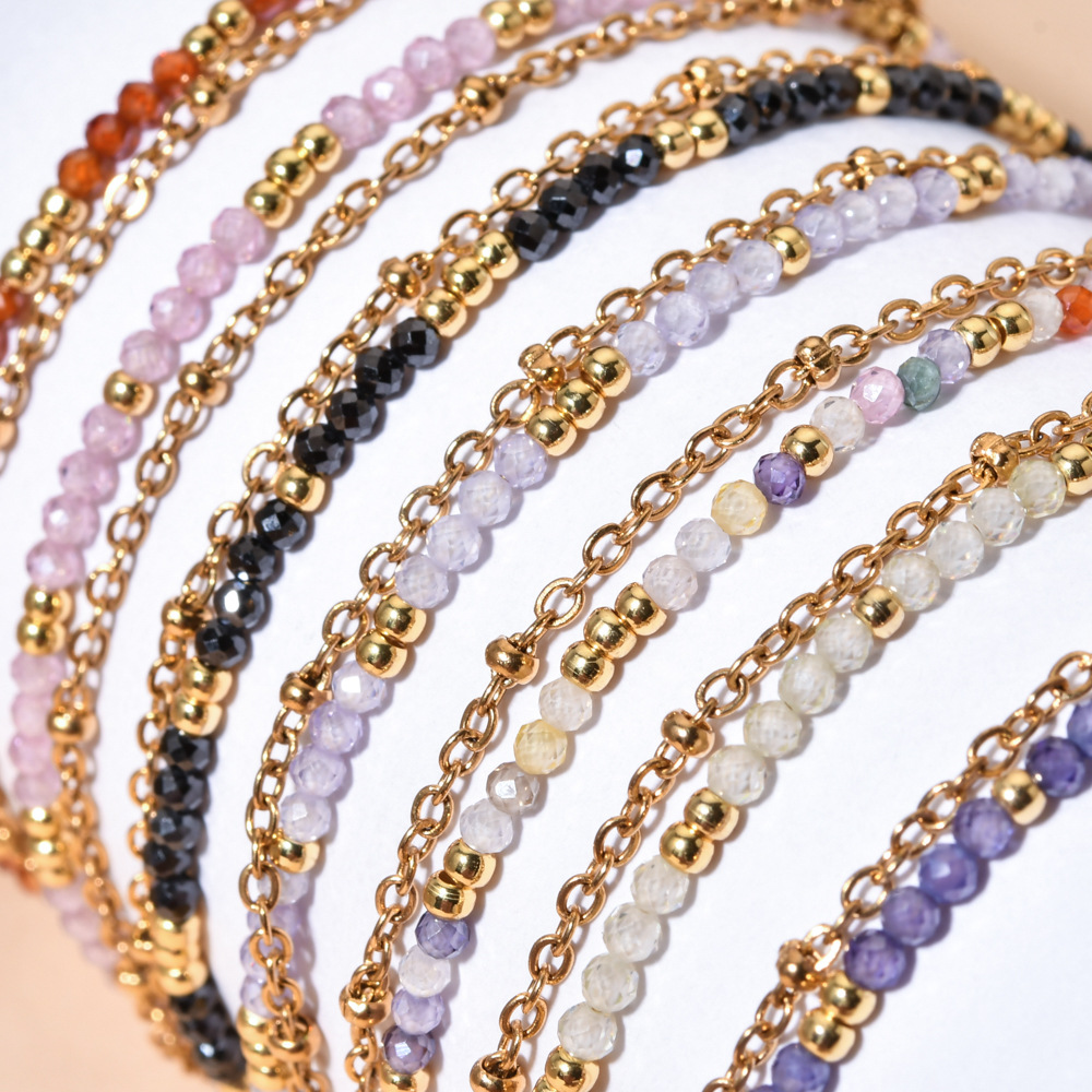 304 Stainless Steel Chain Material Beaded Chain, cable chain Chain Type Modern Style Geometric 304 Stainless Steel Zircon Beaded Chain Cable Chain Beaded Bracelets Wholesale