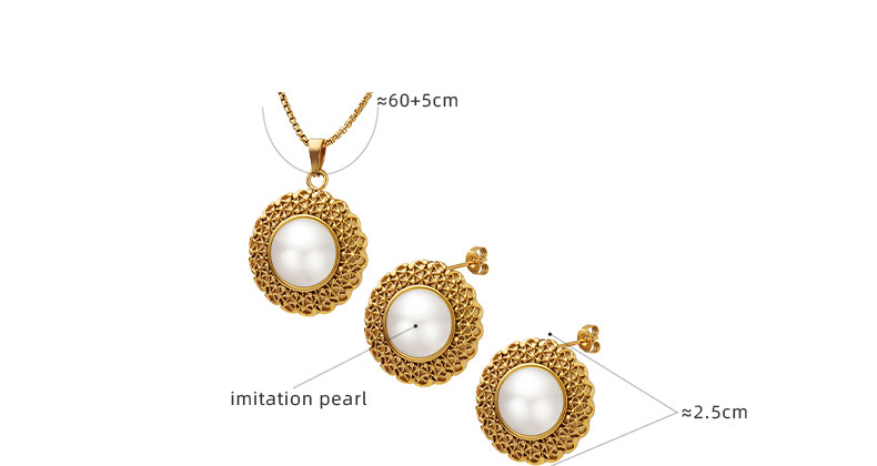 Retro Geometric Titanium Steel Inlay Artificial Pearls Earrings Necklace