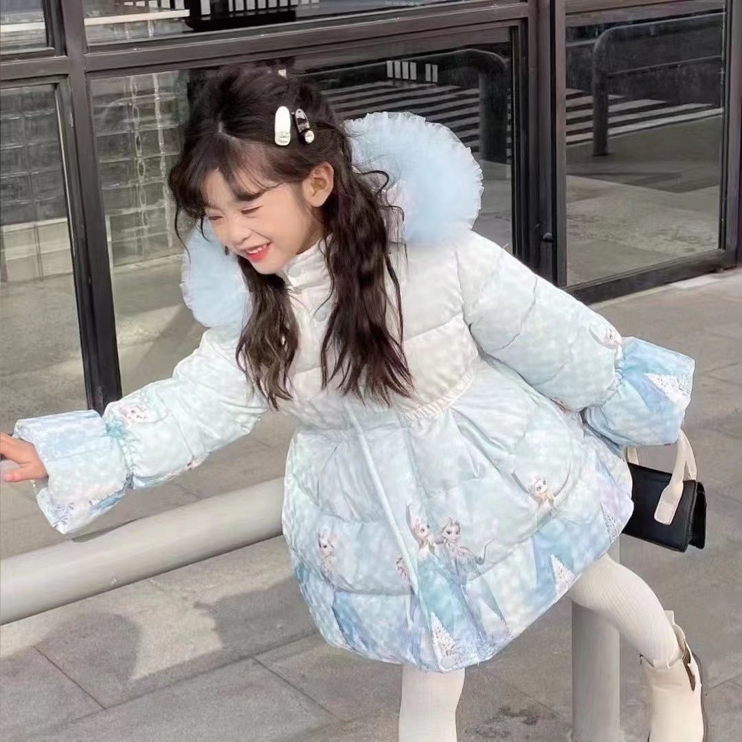 女童冬季外穿女孩洋气羽绒棉袄冰雪奇缘爱莎公主外套爱莎公主棉服