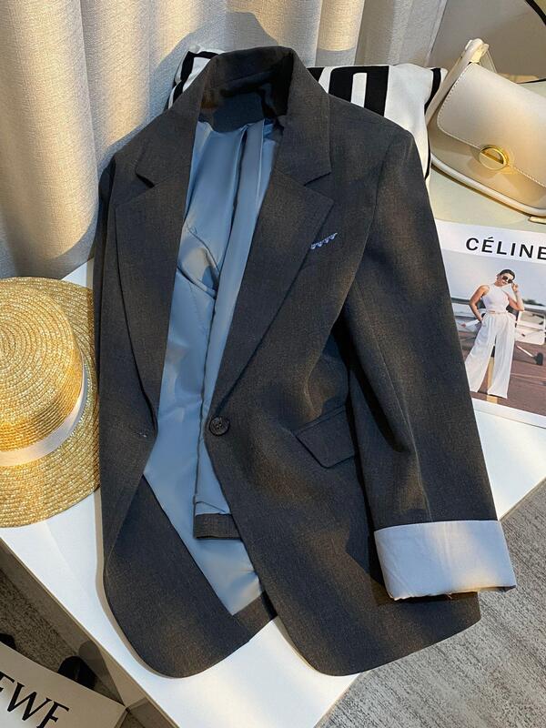 Plus-size gray Korean-style casual commuter loose-fit blazer for women, 2026 spring new collection, this year's popular women's blazer