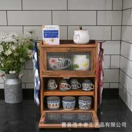 木制面包收纳箱实木多层水果零食存储箱木制多功能甜品整理箱