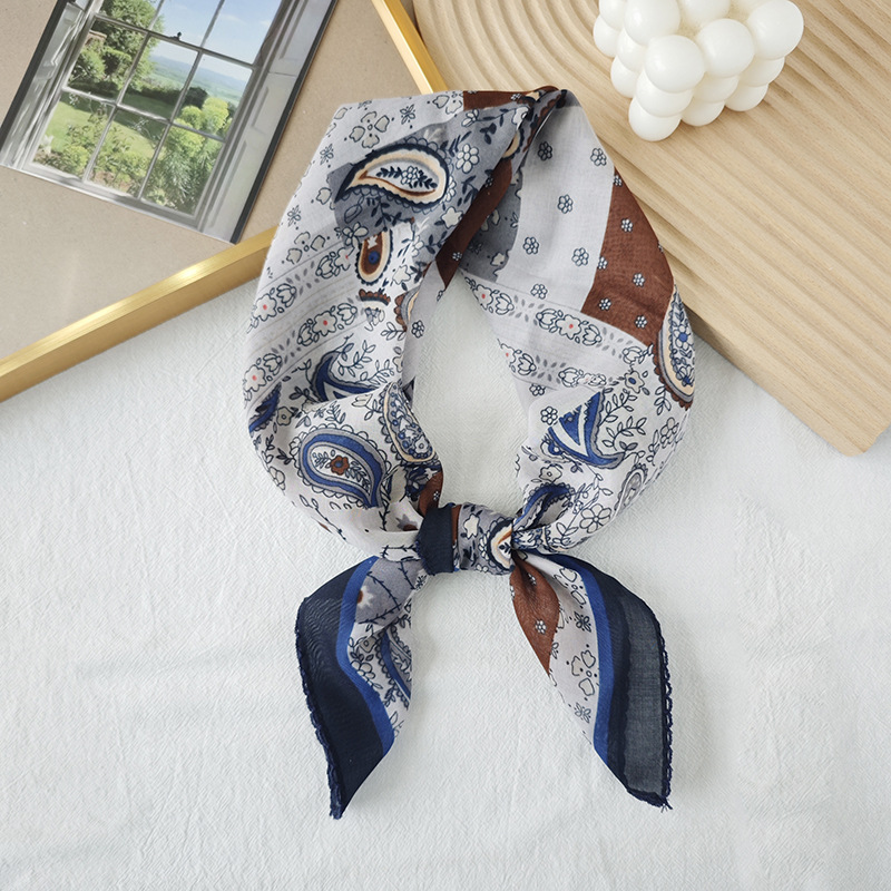 Toalla cuadrada fina de algodón y lino, fresca y transpirable, bufanda de seda pequeña con decoración literaria suave para mujer, bufanda de verano, bufanda pequeña de todo fósforo para mujer