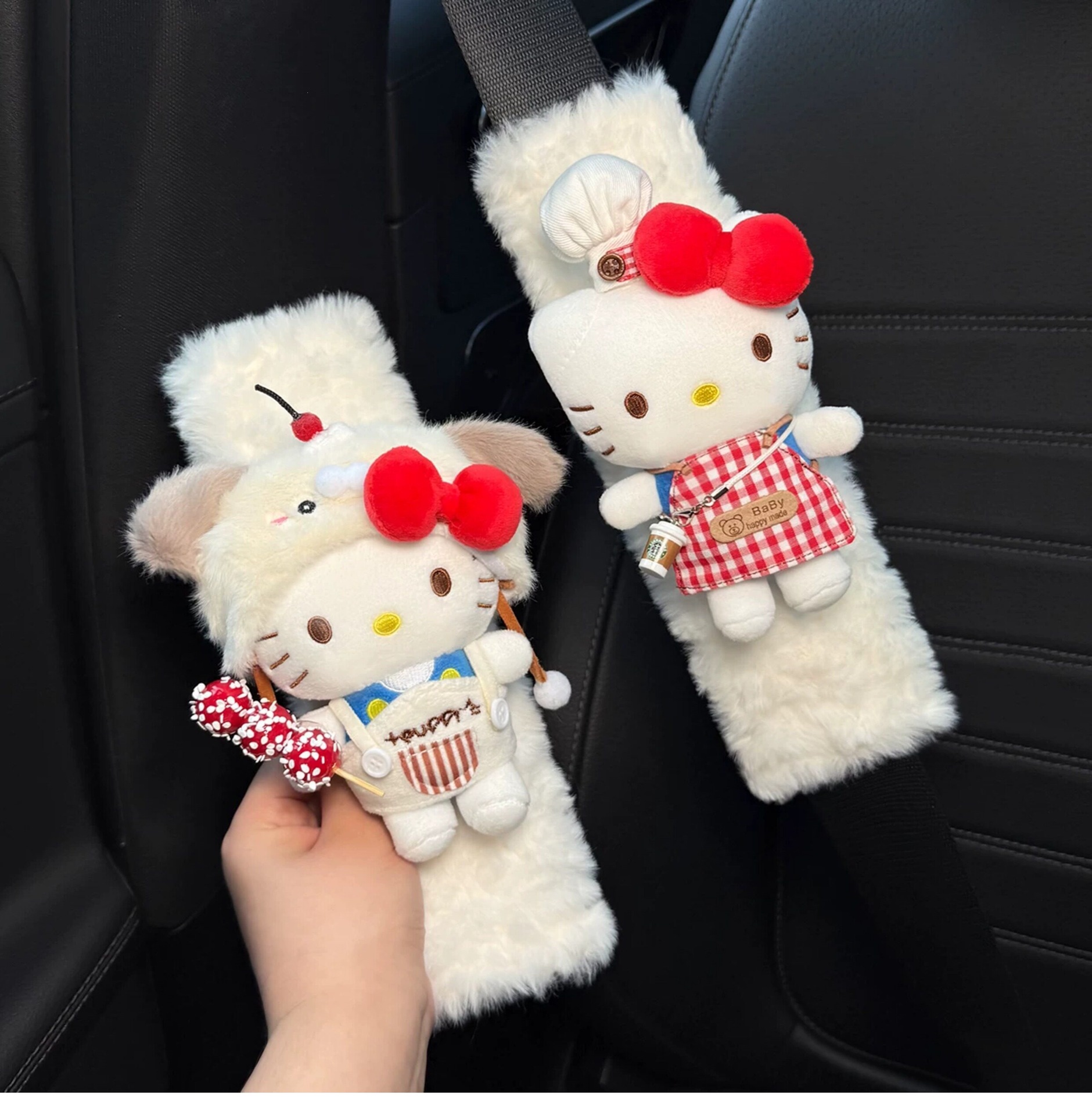 Cute KITTY car seatbelt shoulder pad, car interior seatbelt decoration, anti-abrasion clothing for couples, a pair for women