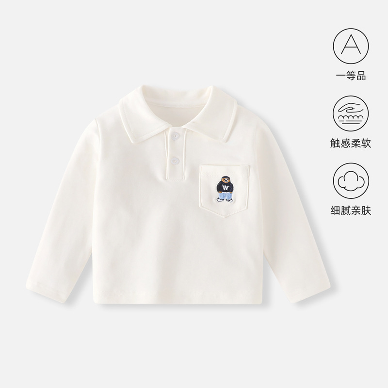 Boys Polo Shirt Spring & Fall Baby Bottoming Clothes Long-Sleeved Outer Wear T-Shirt Baby Boy White Shirt Inner Top