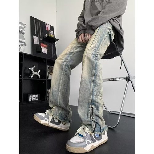 Selectively chosen American retro mud work jeans for men, summer design sense, niche pants, high street fashion brand, slightly tapered pants