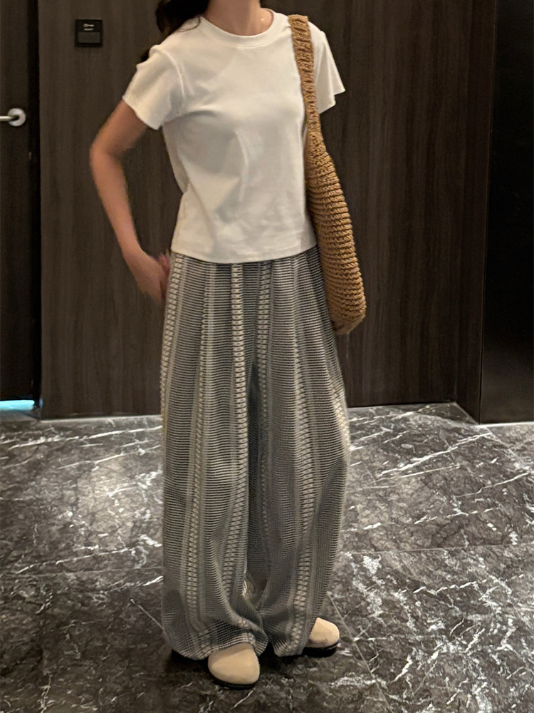 Plus size women's patchwork plaid wide-leg pants with design sense, spring new arrival lazy style boutique loose versatile floor-length pants