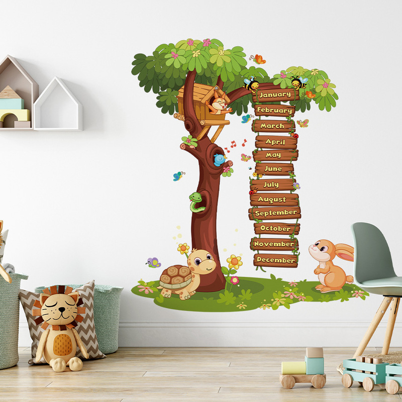 Cartoon tree cute little animal English phrase self-adhesive wall stickers children's room decoration stickers BR3250H