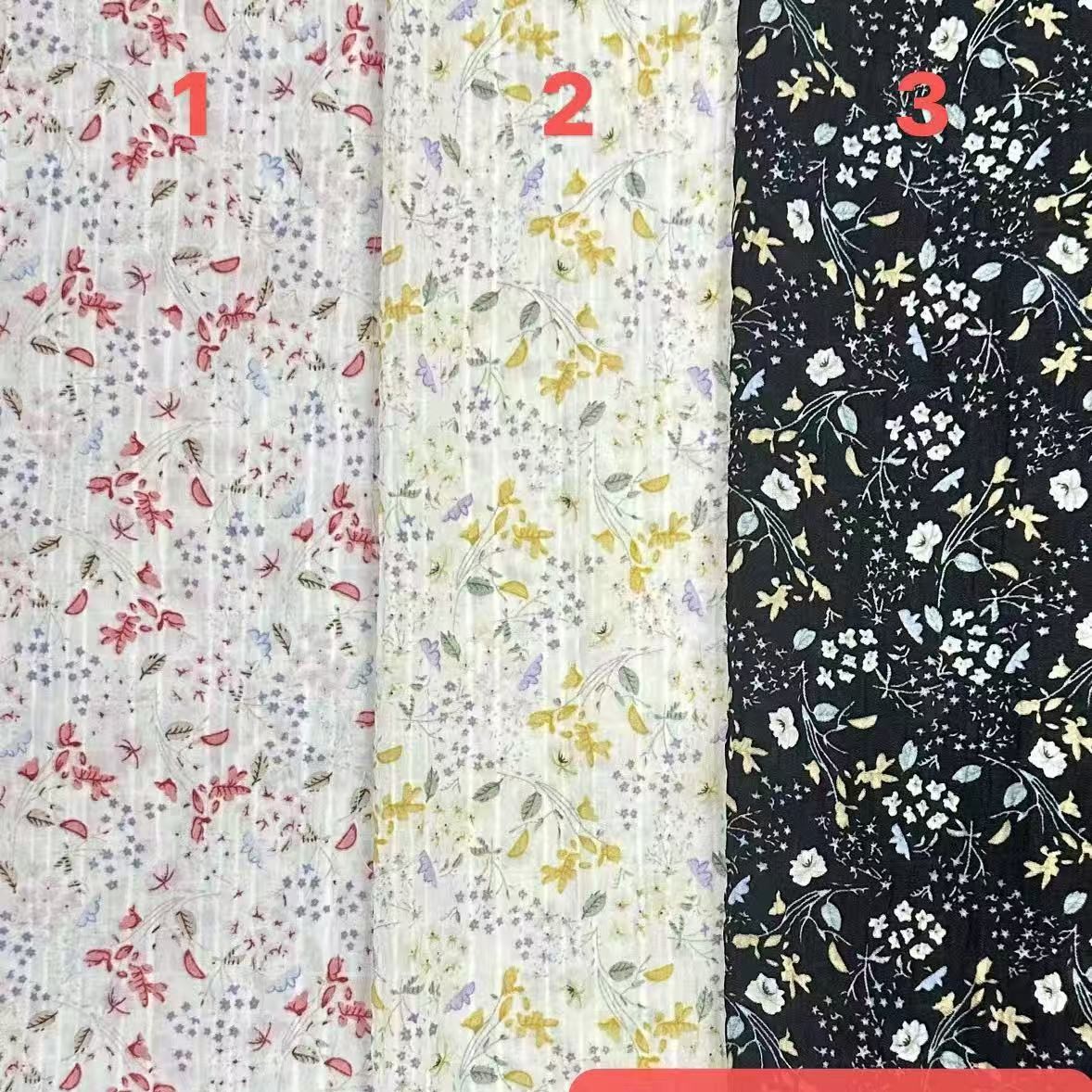 新款邹邹格印花面料芙蓉麻小碎花肌理感时装连衣裙衬衫童装饰品布