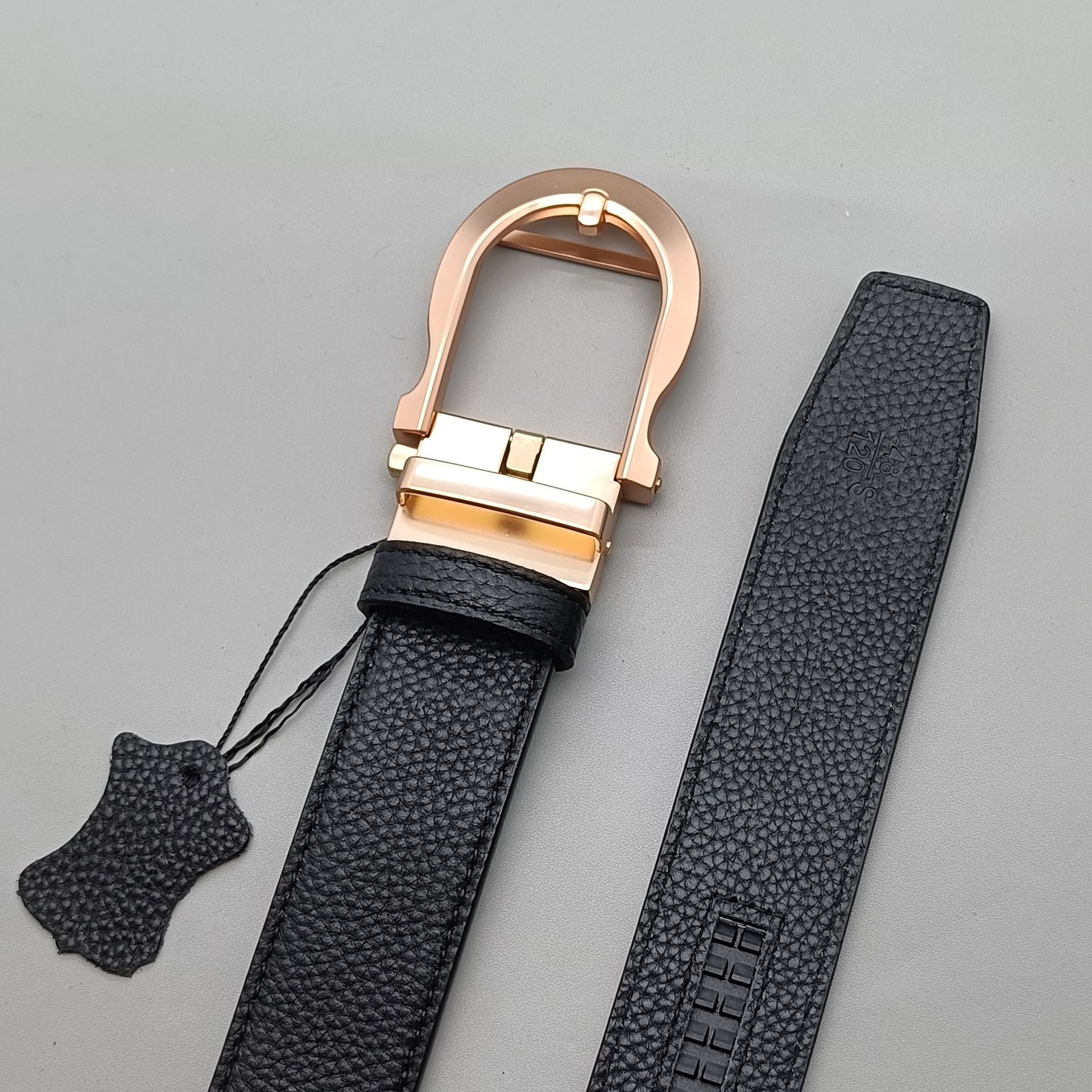 Black stitching with lychee pattern + gold buckle
