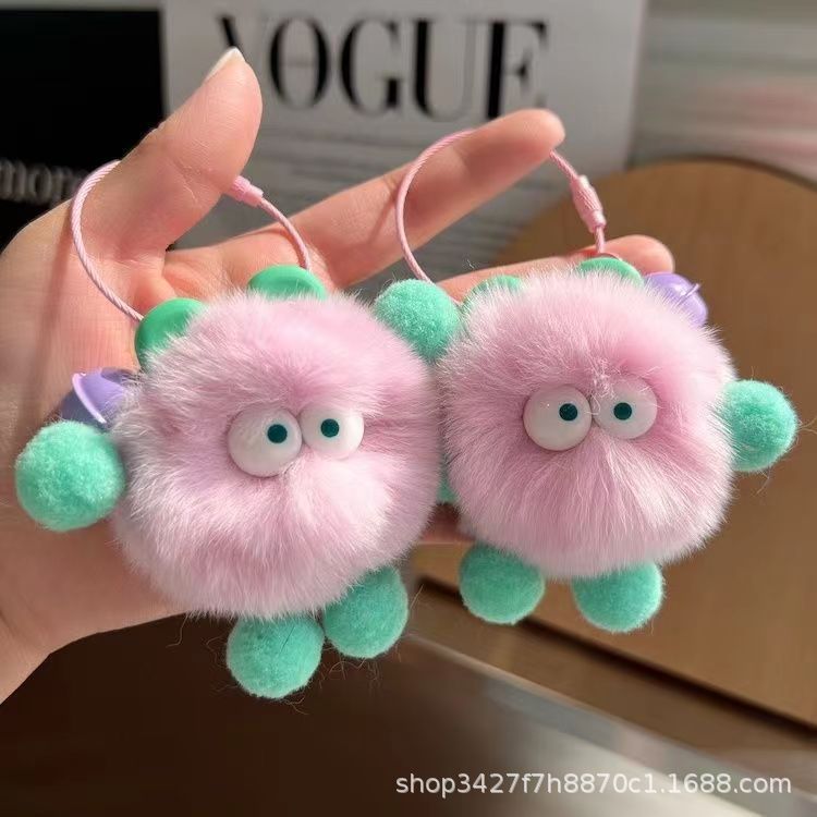 Creative small coal ball plush key chain cute cartoon doll car bag pendant holiday gifts wholesale