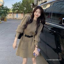 秋冬小个子收腰网红韩版别致加厚针织连衣裙打底内搭毛衣裙子