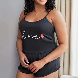 Костюм топ и шорты женский, европейский стиль, plus size с чашками, цветочный принт (чёрный)