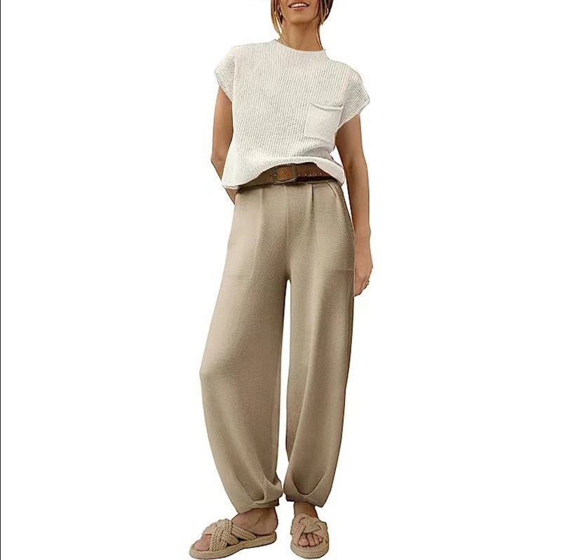 European and American Export New Women's Suit 2025 Amazon Cross-Border Pure Color New Flap Pocket Pants Design Two-Piece Set