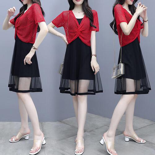 Single/Two-Piece Dress Summer Wear Waist-Clinching Slimming Elegant Lace Net Skirt Set