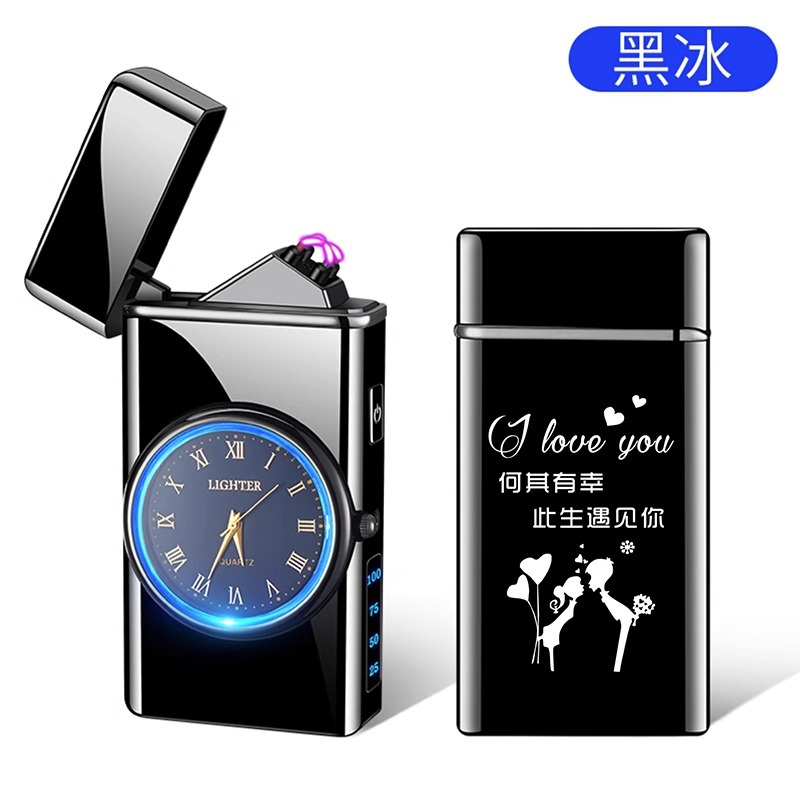 Reloj de alta gama de celebridades de Internet, cargador de sonido, encendedor, a prueba de viento integrado con luz, letras creativas dos en uno para hombres Shenlong