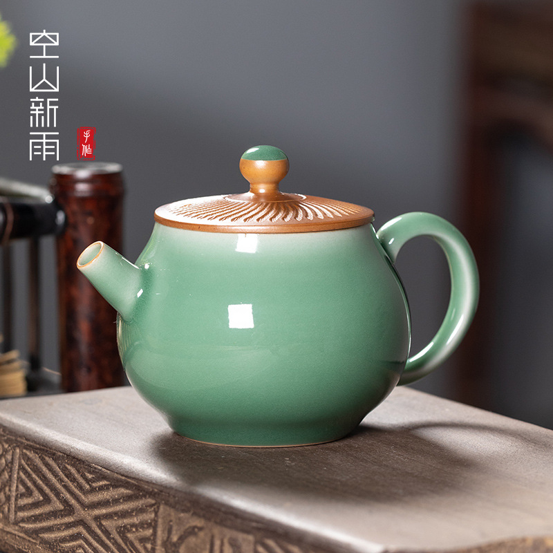 空山新雨龍泉青瓷跳刀灰釉手工茶壺功夫茶具陶瓷泡茶壺