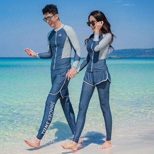 2023 Japanese and Korean New Couple's Diving Suit Sunscreen Split Long Sleeve Swimsuit Conservative Sports Surfing Large Size Swimsuit