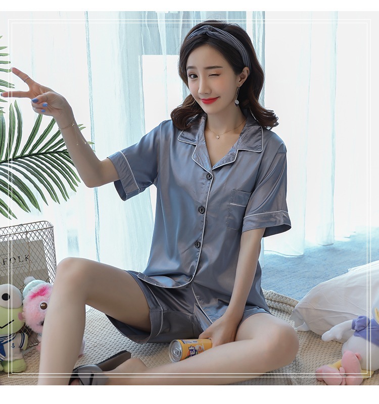 Home Daily Women's Elegant Simple Style Solid Color Imitated Silk Polyester Shorts Sets Pajama Sets display picture 2