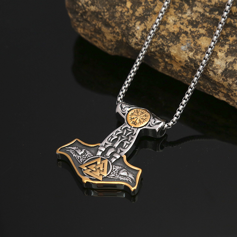 Jewelry Neckchain Viking Thor Hammer Titanium Pendant Men's Fashion Creative Stainless Steel Necklace_voghion.com