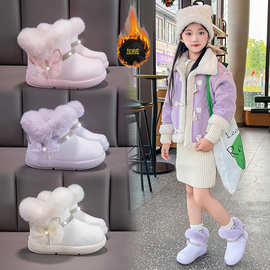 2025冬季女童雪地靴加绒保暖加厚儿童短靴一脚蹬公主靴大棉雪地靴