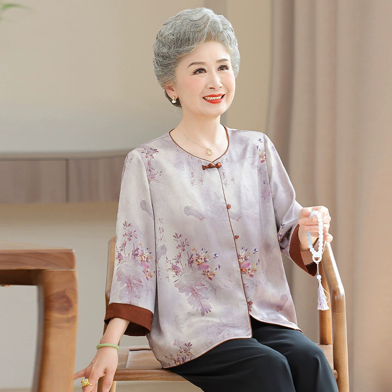 Женщины среднего и пожилого возраста летняя бабушка рубашка новый китайский стиль топ мама летняя рубашка высококлассная пожилая одежда