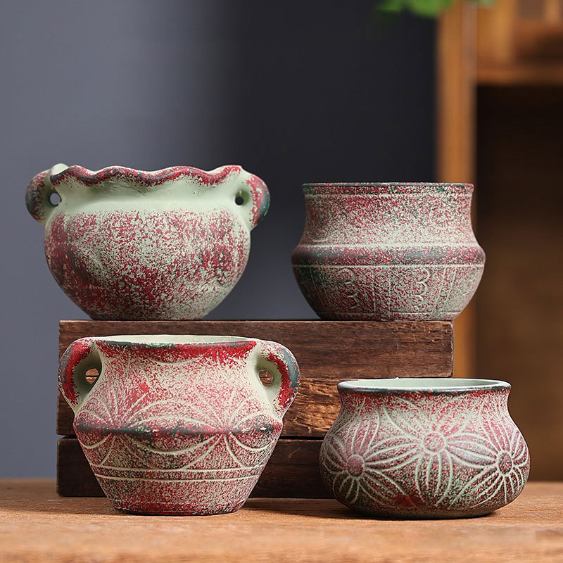 Rojo tamaño pequeño Mediterráneo suculento maceta fábrica directa carne cerámica vintage rojo cerámica especial olla liquidación al por mayor