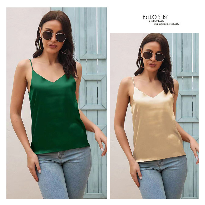 Chaleco de satén de estilo caliente de Amazon con cuello plisado colgante, camisola para mujer, camisa de mujer de comercio exterior transfronterizo europeo y americano en stock