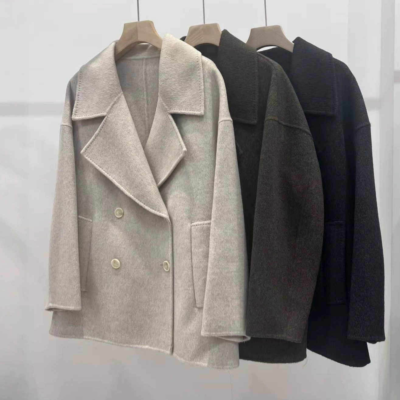 M家穿出柜气！显瘦羊毛羊绒双排扣大西装领双面呢羊绒大衣