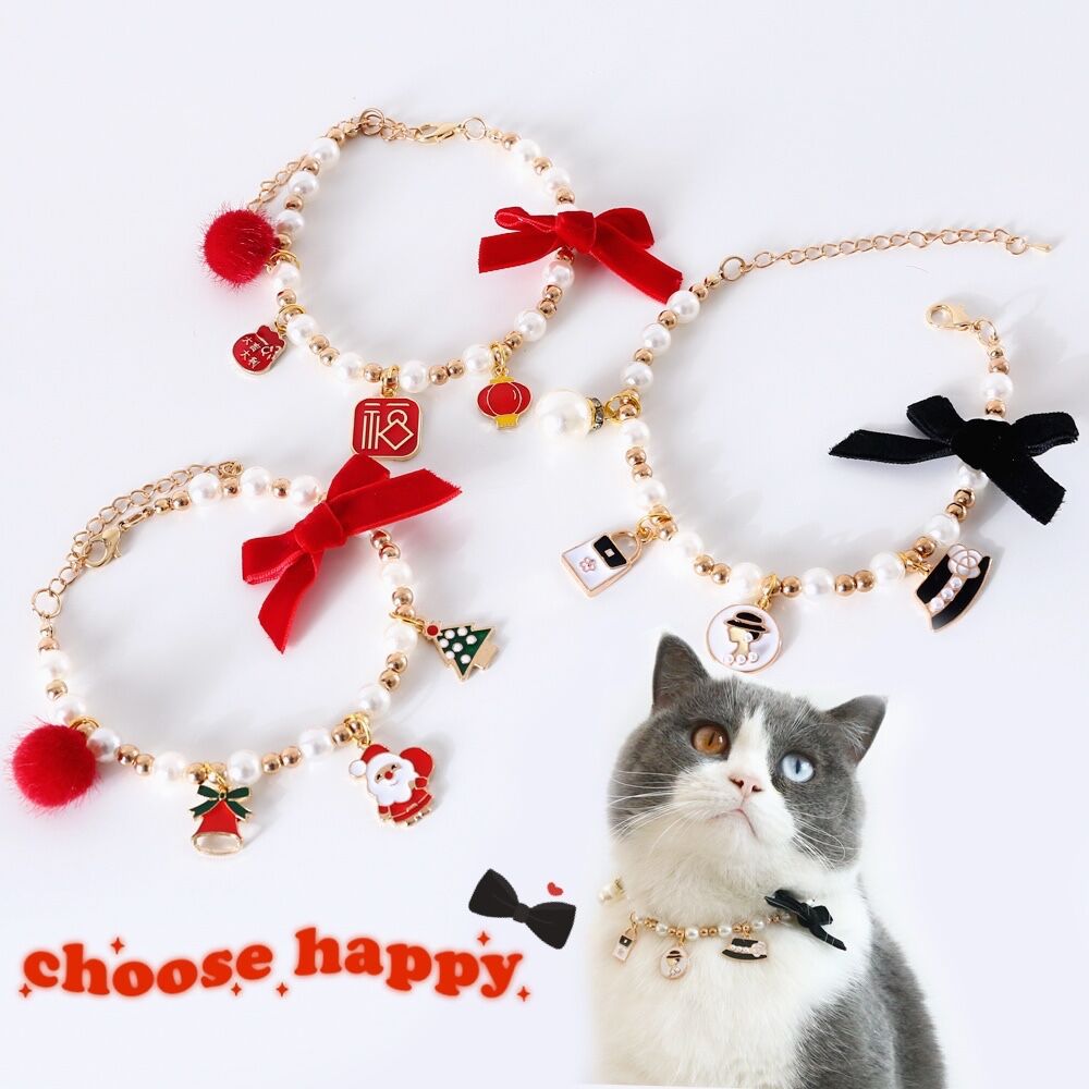 Perla de seda de mascota arco de Año Nuevo colgante de Navidad gato perro conejo collar accesorios de collar ajustable del Festival de Primavera