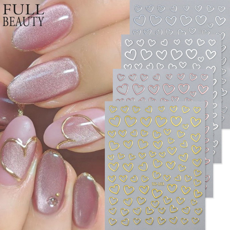 Cross-border New Nail Art Stickers Instagram Romantic Valentine's Day Size Hollow Love Bronzing Four-color Adhesive Nail Stickers