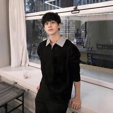 老钱风千鸟格拼接长袖t恤男装新款休闲痞帅高级感翻领POLO衫潮男