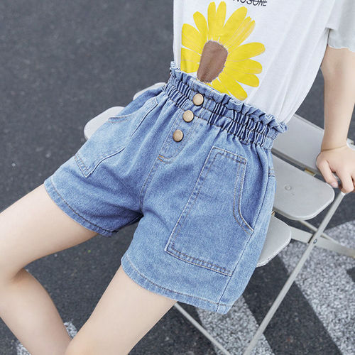 Girls denim shorts summer thin medium and large children's outer wear hot pants wholesale little girls pants