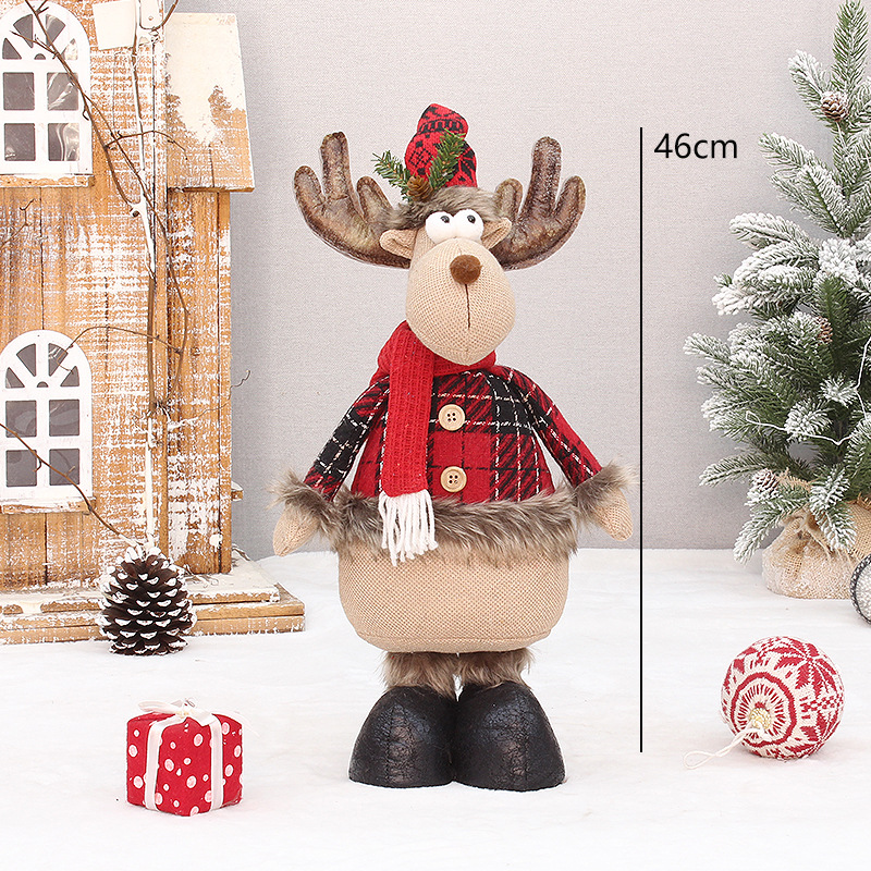 Navidad nuevo largo pelusa tela a cuadros rojos ancianos muñeco de nieve ELK muñeca decoración Navidad decoración suministros