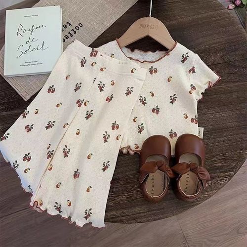 Girls' Sleepwear 2025 Summer Floral Princess Style Little Girls' Home Suit Set Thin Women's Baby Summer Clothing