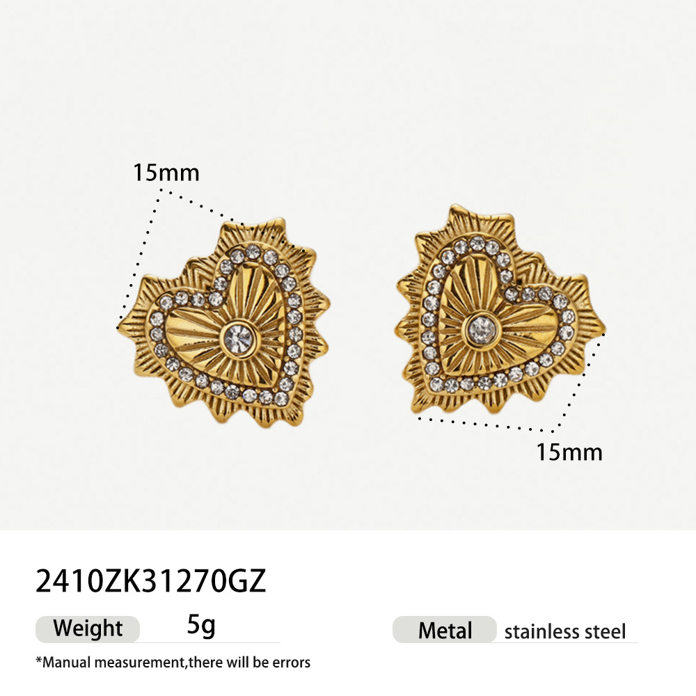 Taena Cross-border Pendientes de acero inoxidable europeos y americanos Pendientes de circón de amor de alta gama de lujo ligero Joyería de moda para mujer retro