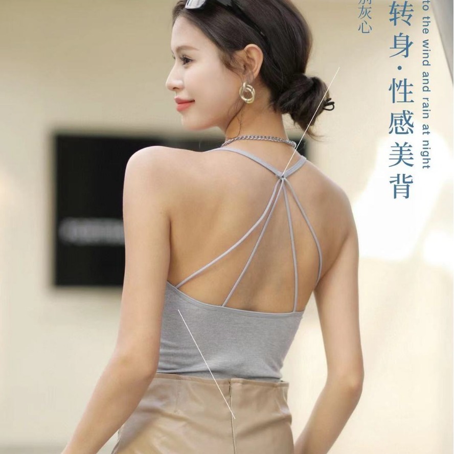 Modal Mulberry Silk Maintenance One-piece Cup Sling Top All-match Hanging Neck Beautiful Back Korean Style Slim-fit Slim-fit Small Vest
