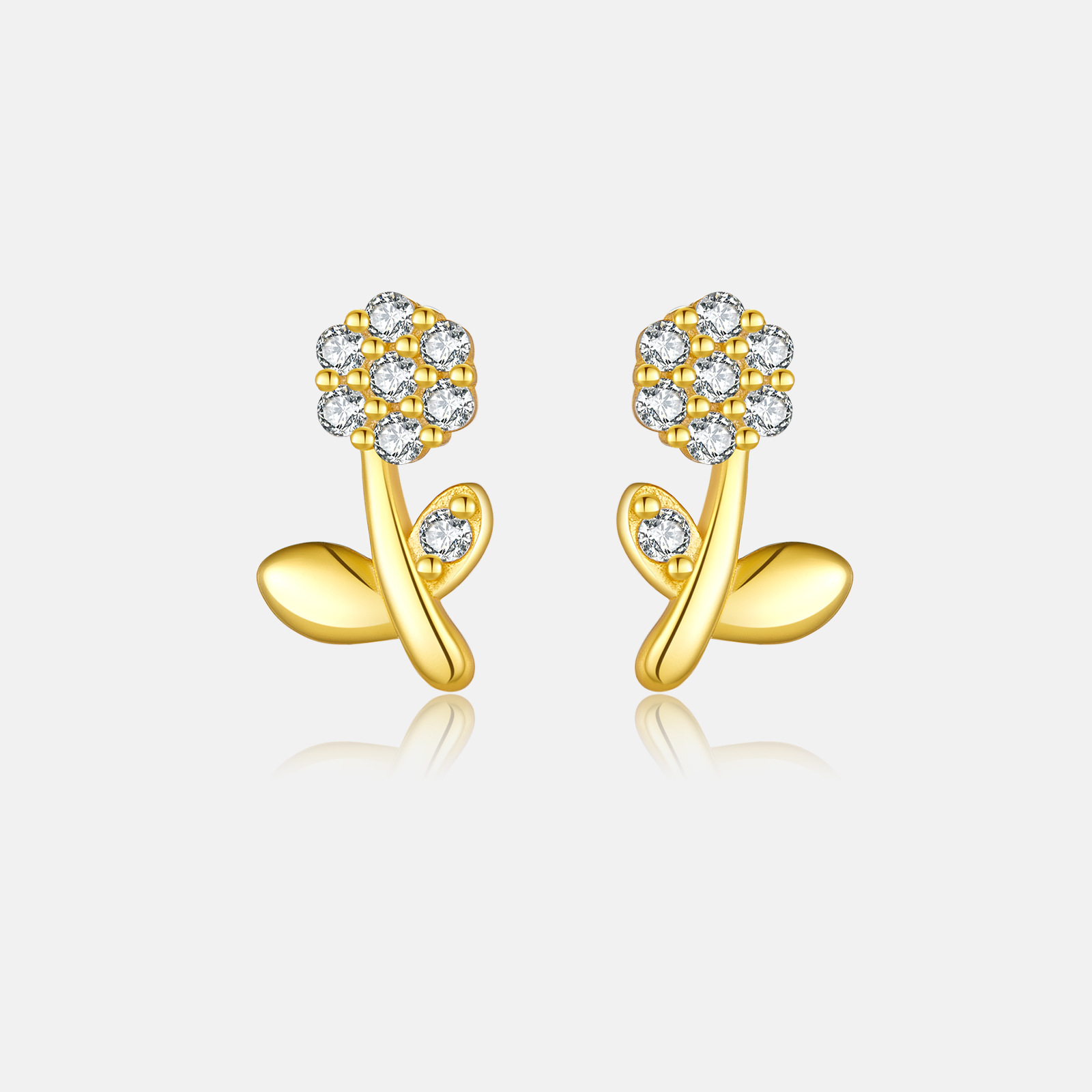 1 Par Estilo IG Brillante Flor Enchapado Embutido Plata Esterlina Circón Chapados en oro de 18k Pendientes display picture 9