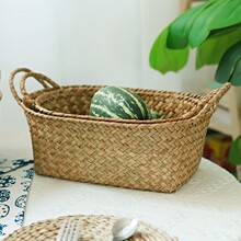 海草收纳篮水果篮子日式姜蒜筐草编篮鸡蛋筐收纳竹编篮果盘置物篮