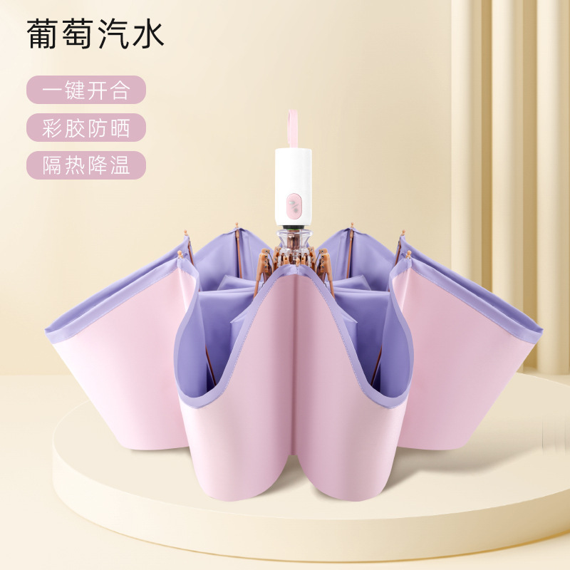 8本骨全自動カラーグルーサンシェード傘、UVカット、女性用高見えエッジ付き晴雨兼用日傘UPF50+|undefined