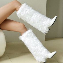 40-46速卖通外贸跨境秋冬女靴毛毛靴裤靴尖头粗高跟高筒靴Z540