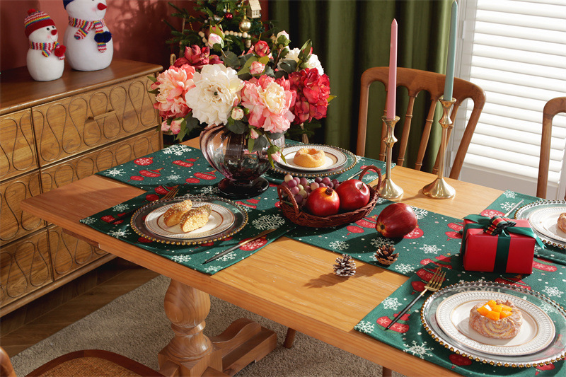 Runner da tavola natalizio stampato in policotone albero di Natale fiocco di neve tovaglietta tovagliolo tovaglia decorativa_voghion.com