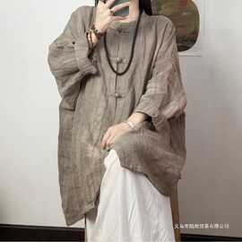 新中式清冷感宽松衬衣禅服唐装上衣棉麻衬衫茶服中国风超仙外搭