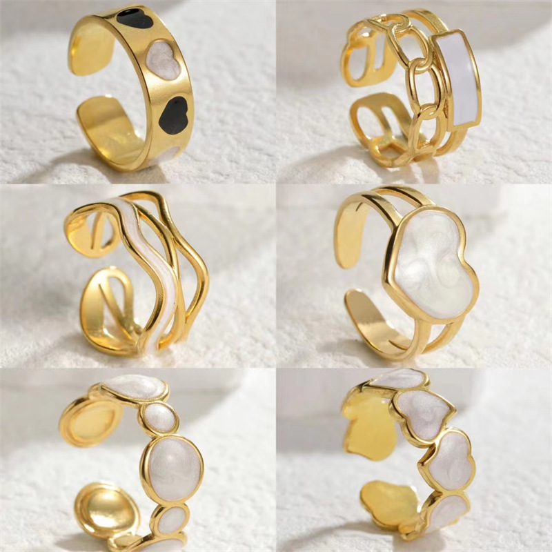 8g Weight Open Rings Classification Adjustable Ring Size 1 Piece Quantity Daily Occasion Ig Style Oval Heart Shape Titanium Steel Enamel Open Rings