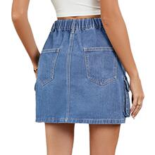 E 18163 Washable Adjustable Waist Denim Skirt �ɵ�����ţ�ж�