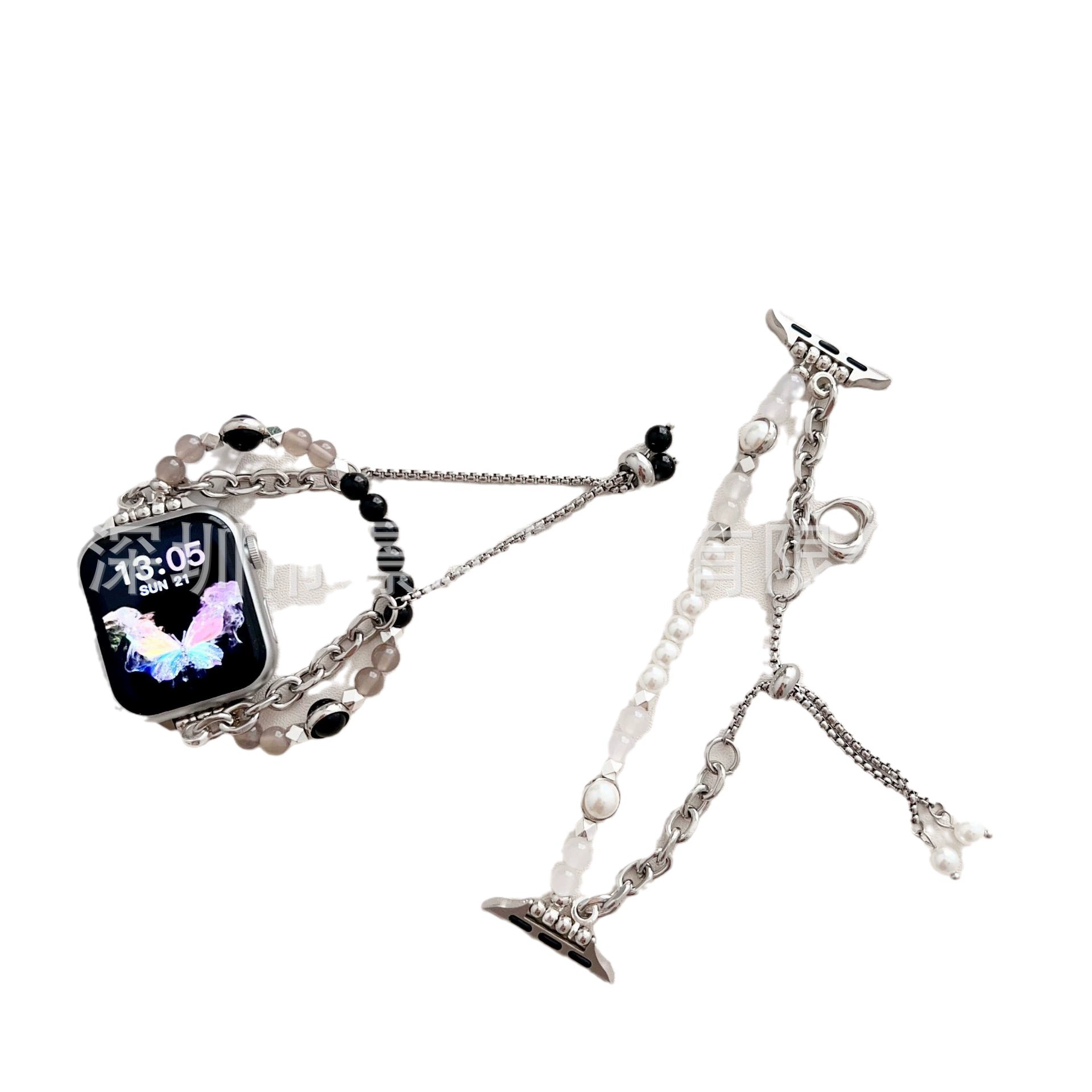[Подходит для Apple сердечный агат подвеска металлический браслет для часов Apple Watch8/SE/7/6/5/4/3/21]