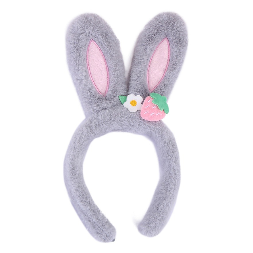 2023 nueva flor de fresa oreja de conejo diadema lindo pelo de peluche presionando diadema Internet celebridad dulce pelo presionando cara lavado horquilla