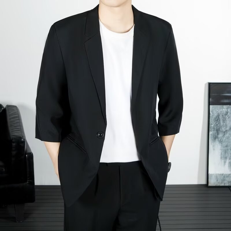 ins休闲西服男士韩版潮流痞帅气五分袖小西装港风潮牌单西外套dk
